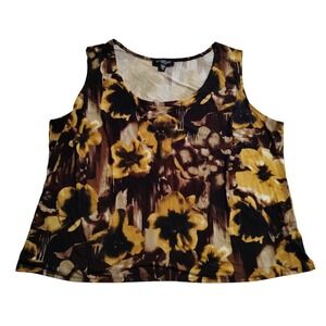 Perceptions Woman Brown Yellow Floral Abstract Tank Top Sleeveless 24W Plus Size